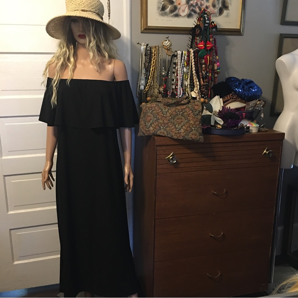Versatile Dress Black Stretch Boho Disco Cruise-wear EUC sz XL